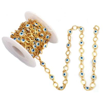 China Environmental Friendly New Arrivals Gold Plated Round Chains With Enamel Blue Eye Chain For Women Girls Kids Charm Fashionable Jewelry Making for sale