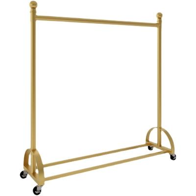 China Single-Sided Floor Style Rack Women's Gold Coat Hanger Display Clothing Store Clothing Store Hanger Pole with Wheels for sale