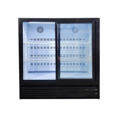 China Single-temperature 410L Supermarket Supermarket Double Door Cooling Display Cooler Beverage Glass Fan for sale