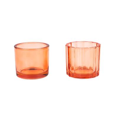 China Durable Multi Color Double Wall Empty Cylinder Glass Tealight Candle Holders Ribbed Jars for Christmas, Holiday and Dating Decor for sale