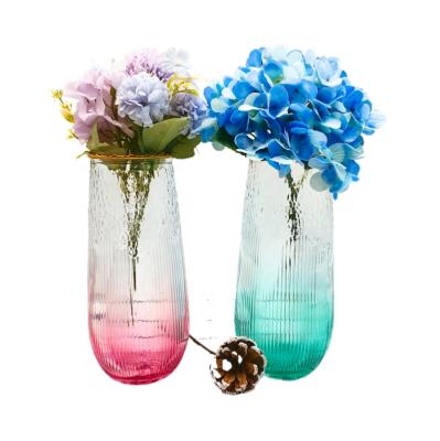 China Factory Price Unique Hot Popular Colorful Pink Design New Crystal Flower Glass Transparent Vase with Gold Rim for Home and Wedding for sale