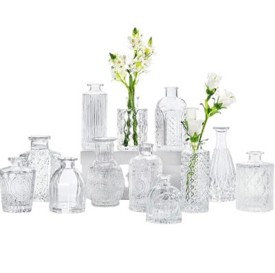 China Hot Unique Design Set of 12 Small Clear Glass Flower Vases Bud Vases for Table Centerpieces for Wedding Decor for sale