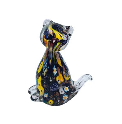 China China Nordic Simple Glass Lovely Cat Kitty Handicraft Murano Art Glass Kitten Ornament Crystal Animal Sculpture for Home Decoration for sale