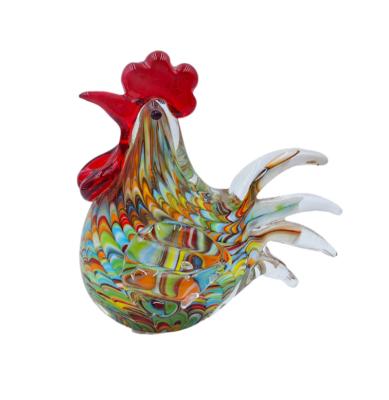 China 2023 hot sale China rooster murano rooster art glass animal sculpture colorful modern decorative hen glass crystal craft for home decor for sale