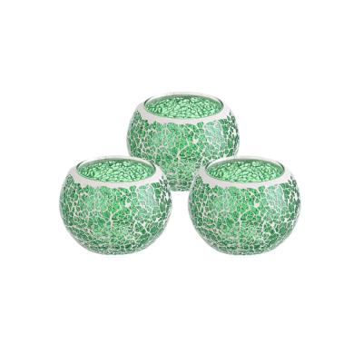 China Wholesale Hot Design Unique Elegant Mosaic Handmade Candle Holder Crackled Candle Glass Jar For Home Decoration For Party Dinner for sale