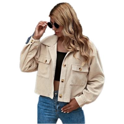 China Fashion Breathable Excellent Quality Comfortable Ladies Shoulder Faux Pocket Lining Corduroy Jacket for sale