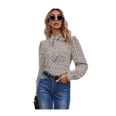 China 2021 spring women's breathable blouse and Autumn New Geometric Pattern Collar long-sleeved shirt for sale