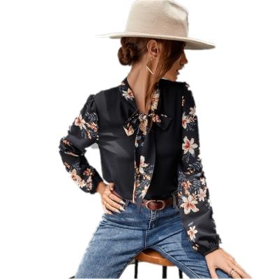 China 2021 Ladies Floral Print Top Ladies Full Back Full Sleeve Blouses For Women Long Sleeve Breathable Fashionable Long Sleeve Keyhole Blouse for sale