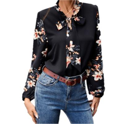 China European and American women's shirt spring and summer V-neck breathable short-sleeved knotted printed top for sale