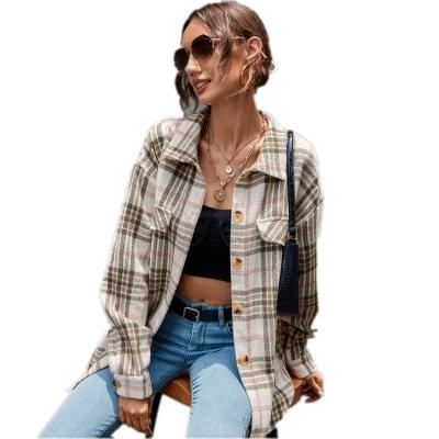 China Women Long Sleeve Breathable Flannel Blouse White Spring Button Down Jacket Plaid Oversized Women's Clothing Shirt2021 for sale