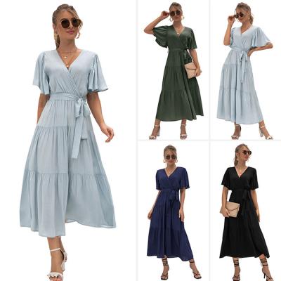 China Anti-Wrinkle V-Neck Casual Dress Anti-Wrinkle Tulle Skirt Dress That Fit And Flare Silhouette for sale