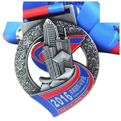 China Custom Medal Pin Custom Made With Ribbon Europe Medal Marathon Athletics Sports Metal Badge Brooch Pin Badge of Honor for sale