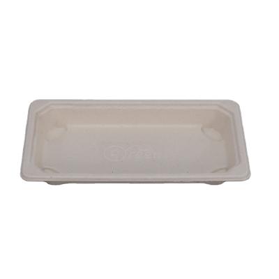 China OEM/ODM 16*9*2cm Sugarcane Bagasse Sushi Food Tray With Clear Lid Packaging Freezer and Microwavable Biodegradable Microwave Safe for sale