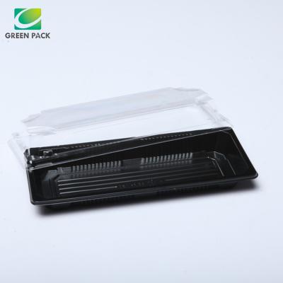 China HP-02 Black 217*90*18 mm Japanese Style Disposable Disposable Plastic Sushi Tray With Clear Lid for sale