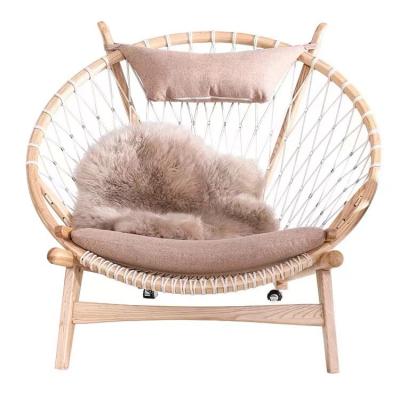 China (Others) Modern Design Adjustable Semicircular Wooden Balcony Recliner Lounger Mesh Rope Woven Casual Chairs for sale