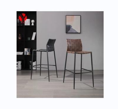 China Modern Modern Bar Furniture Metal Saddle Leather Frame Woven Nordic Bar Chair for sale