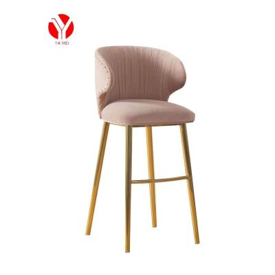 China Chromed Gold Bar Stool Modern Design Velvet Counter Bar Chair Kitchen Modern Home Bar High Back Chairs for sale