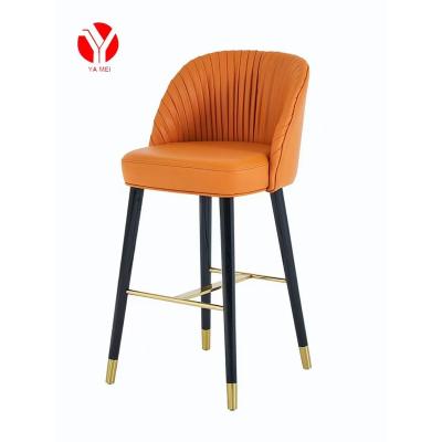 China New Modern Design OEM Custom Orange Leather Solid Wood For Modern Bar Umpire Chair Bar Counter Stools for sale