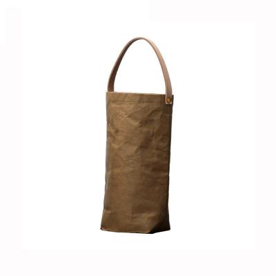 China Handmade Waterproof Green Sweep Custom Design Washable Kraft Paper Wine Bag for sale