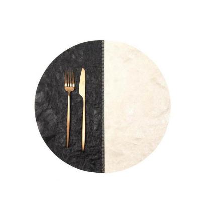 China Sustainable Round Washable Kraft Paper Place Mat Vegan Morocco Paper Place Mat for sale