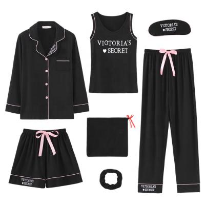 China Wholesale QUICK DRY Women Pajamas Black Pink Winter Women 5 Piece Pajama Satin Set Women Summer Cotton Sleepwear Pijamas for sale