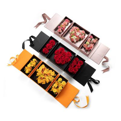 China Hot Selling Disposable Sweet Rose Flower Square Amazon I Love You Sliver Closure Double Door Sliver Opening Paper Gift Disposable for sale