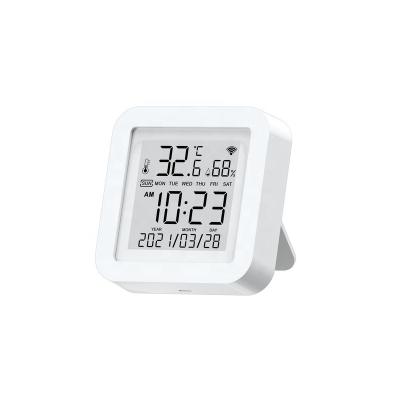 中国 2021 New Universal Tuya Wifi Multifunctional Indoor Smart Humidity Temperature Sensor With Digital LCD Display Work With Amazon Alexa 販売のため