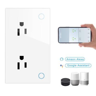 China Easy Installation WIFI Power Switch USA Socket Panel Touch Panel Smart Standard Glass Switch Socket Double Wall Switch Socket zu verkaufen