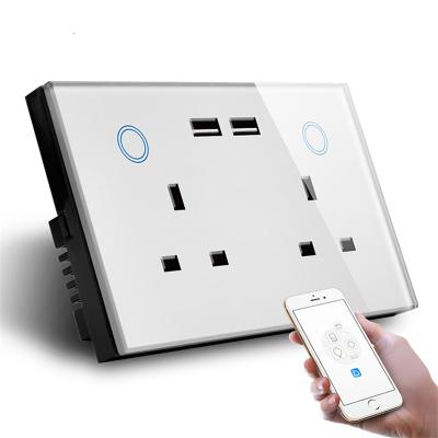 China Tempered glass+PC Wholesales UK Wall Socket With 2 Usb Ports Wall Socket Wifi Switch Smart Home zu verkaufen