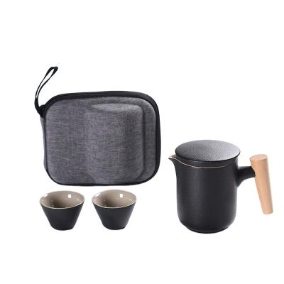 China Viable Travel Tea Set Teapot with Ceramic Infuser and 2 Ceramic Tea Cups, Portable with Carrying Case for sale