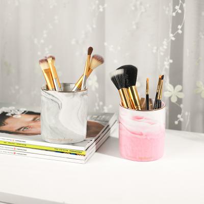 China Wholesale handmade relief line ceramic sandstone marble brush storage jar makeup storage jar simple modern hot color glazed white ebay sale cheap gold glazed gold rack for sale