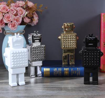 China High Quality Modern Ceramic Home Office Decor Statue Robot Artwork Wholesale for sale