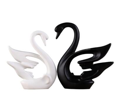 China High Quality Modern White and Black Swan Figurine Ceramic Home Decor Craft Ornament for sale