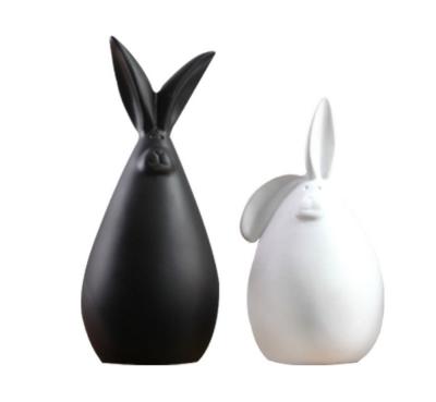 China Rabbit Shape White And Black Ceramic Home Decor Figurine Modern Simple Modern Style for sale