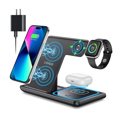 China 3In1 Wireless Mobile Phone Charger/Smart Watch/Portable Desktop Pen/Headset Mobile Phone 3 Station 3 in 1 Magnetic Foldable Wireless Charger 10W 15W Times for sale