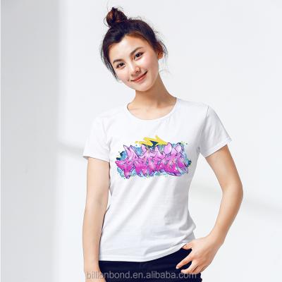 China Breathable Customized Women Printed Lady Short Sleeve Summer White T-Shirt for sale