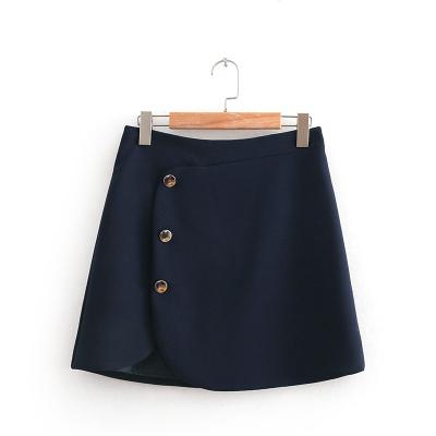 China 2021 Solid Color Button Decoration Fashion Navy Blue Washable Women Mini Skirt for sale