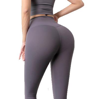 China Antibacterial double-sided swept yoga pants European women and American high waist fitness sports hip-lifting pants, wear external gaiters for sale