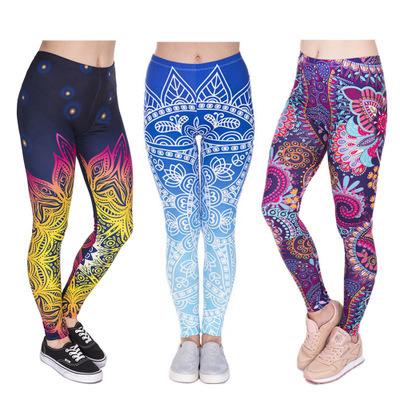 China Fashion breathable European and American border hot-selling mandala printed digital printed yoga pants women milk silk leggings for sale