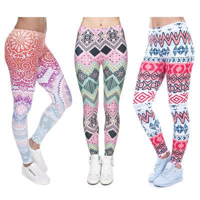 China European and American digital printed casual women's warm style 3D border breathable yoga pants Aztec series leggings for sale