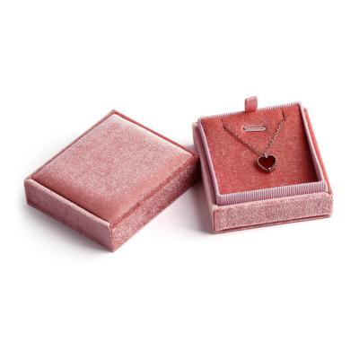 China Luxury Custom Square Pendant Velvet Logo Necklace Jewelry Box Packaging Boxes for sale