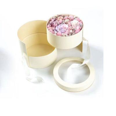 China Handmade Design Logo Hot Stamping Round Double Lay Rose Gifts Packaging Flower Boxes Rotating With Clear Window for sale