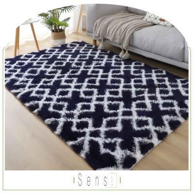 China Washable Royal Blue Chinese Rugs And Cushioned Blankets Logo Printed Pile Color Shaggy Carpet Bed Room Blankets Large Custom Made for sale