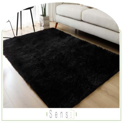 China Washable Luxury Home Decorative Living Room Shaggy Area Rug Big Black Polyester Floor Bedroom Fluffy Blanket Crystal Carpet for sale