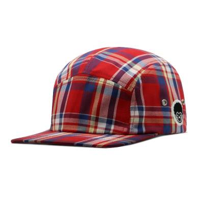 China Custom Kids JOINT Kids 5 Panel Hat Printed Plaid Flat Bill Snapback Hat for sale