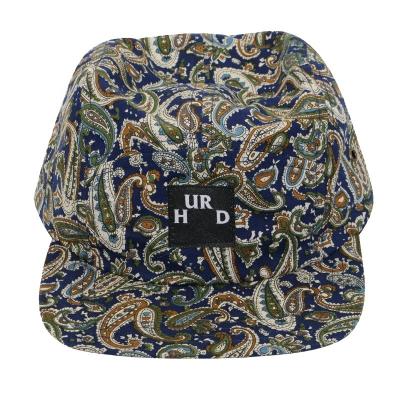 China 5 Panel Full Print Camper Joint Hat Back Strap Sports Front Woven Nylon Hat for sale