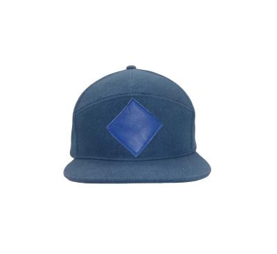 China JOINT custom logo 7 panel snapback hats in bulk, hat and leather patch 7 panel denim snapback hat for sale