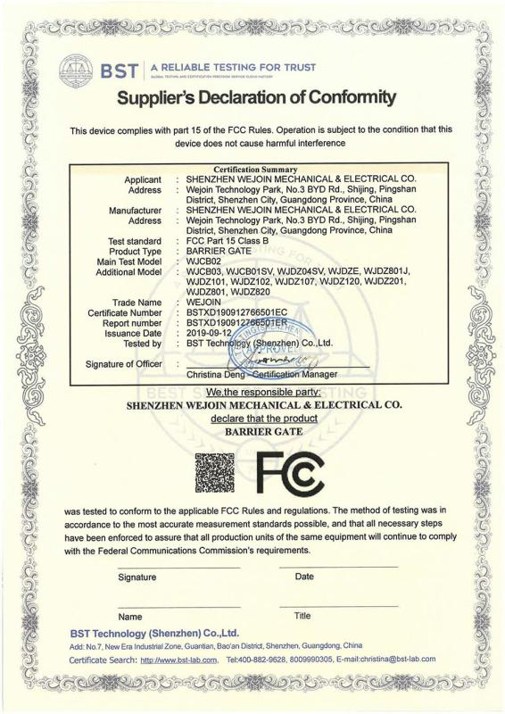 FCC - Shenzhen Wejoin Mechanical & Electrical Co.