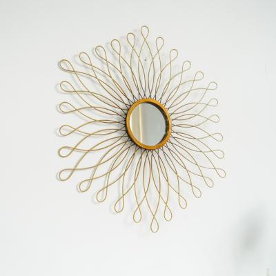 China OEM ODM Espejos Decorativos Easy Clean Sunflower Shape Decorative Metal Gold Wall Hanging Antique Mirror For Living Room for sale