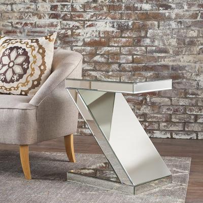 China Convertible Modern Luxury Mirror End Side Bed Table Nightstand Glass Z-Shape Bedside Table for sale